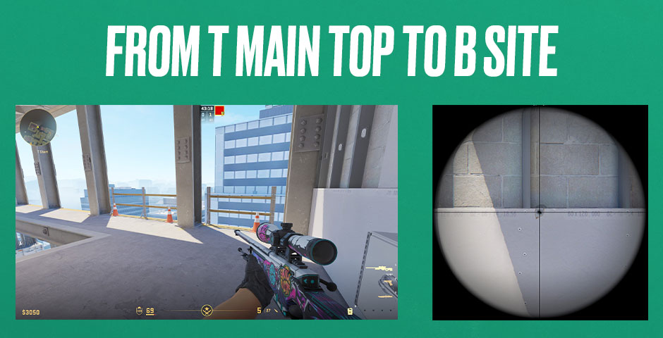 AWP Wallbang for T Side: From T Main Top to B Site